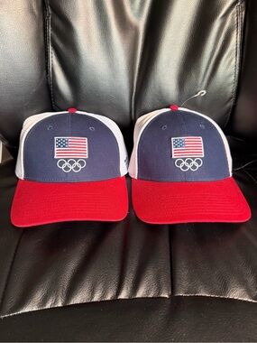 USA Olympic Tricolor Mesh-Back Baseball Cap - Red, Navy & White